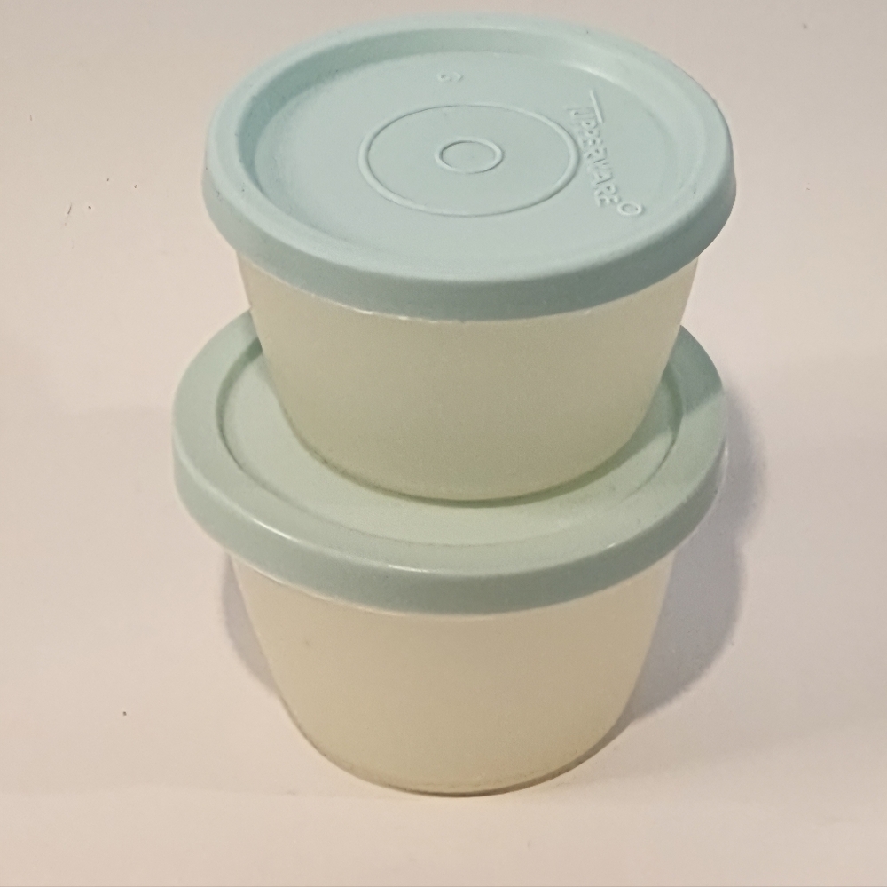 Set of Two Light Blue and Cream Containers